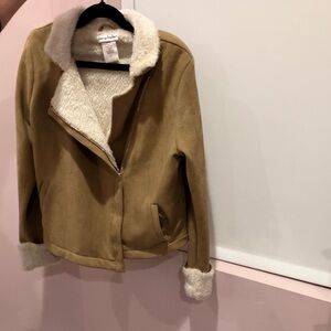 Chasing Fireflies Camel faux suede fur moto Jacket with Cream Lining 14